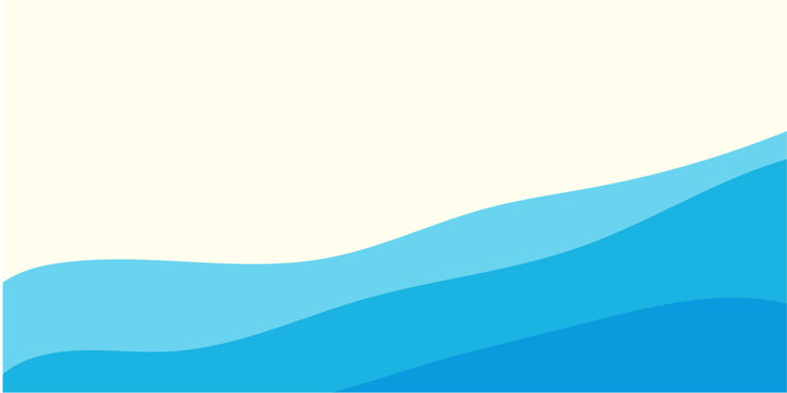 Coastal water backdrop, stacked blue wave ribbons on cream sky minimal design versatile vector template.