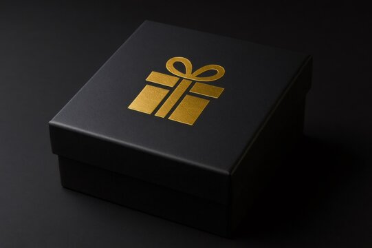 Black gift box with a luxurious golden present symbol on the lid, creating a premium and sophisticated look for special occasions