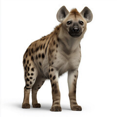 Spotted hyena standing isolated on white