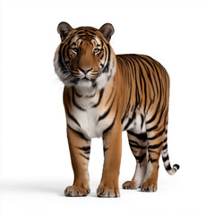 Indian Bengal tiger standing on white background