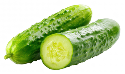 Fresh cucumber, isolated on transparent background, healthy vegetable, detailed texture, bright composition