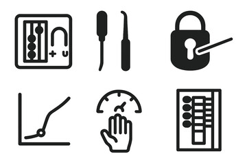 Obraz premium Lockpicking Icons. Line style icons of Competitive Lockpicking: magnetic lock diagram, pick sharpening tool, quick lock snapshot,