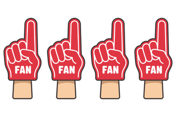 Obraz premium Fan foam finger hands up vector illustration set, number one glove icon, sports game support, cheering team equipment symbol, isolated on transparent background, digital graphic for apps, websites, 