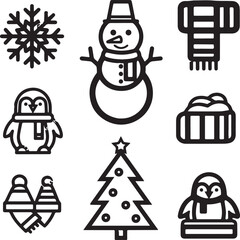 Obraz premium black line Christmas icon set with simple clean outlines and elegant style, line icons set vector illustration eps scalable graphics