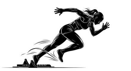 : A Dynamic Vector Silhouette of a Female Sprinter Launching from Starting Blocks