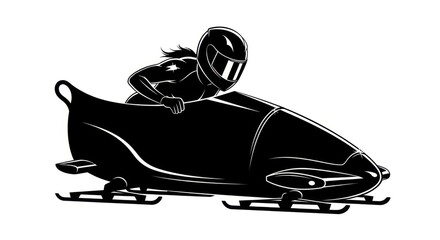  A Focused Black Vector Silhouette of a Female Bobsledder in a Sled