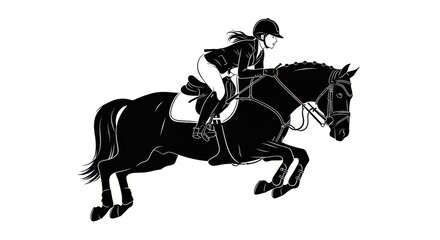  A Graceful Black Vector Silhouette of a Female Equestrian and Jumping Horse