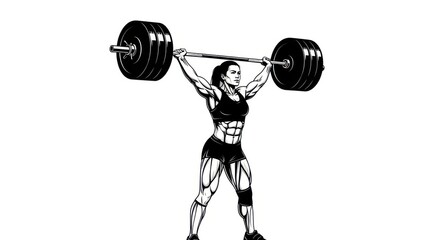  A Graphic Vector Silhouette of a Female Weightlifter Lifting a Barbell Overhead