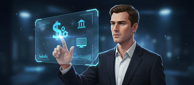 telemedicine innovation and medical data visualization with businessman in modern city