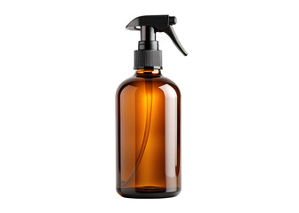 Fototapeta premium A cinematic product mockup of an amber glass spray bottle, captured with dramatic studio lighting on a dark, moody background on a Pure White Background and transparent background