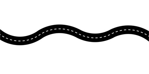 Obraz premium Winding road illustration with dashed lines on a white background