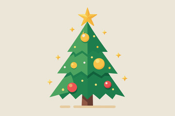 Festive Christmas tree with star and ornaments shining bright, perfect for holiday greeting cards and seasonal designs to bring joy to everyone