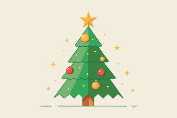 Festive Christmas tree with ornaments and star evokes holiday cheer and seasonal joy, perfect for greeting cards and festive designs, ready for the holidays