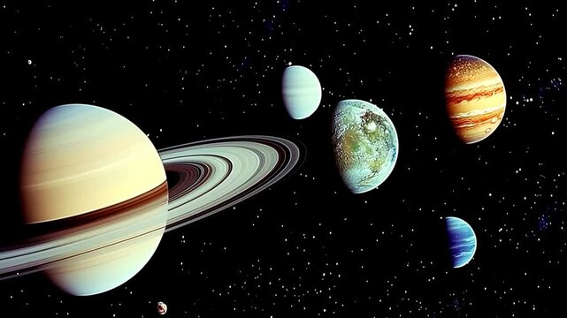 Milky way. Conjunction Moon and Jupiter, Mars, Mercury, Venus, Saturn, Uranus, Neptune. Planetary alignment. Moon and planets of solar system.