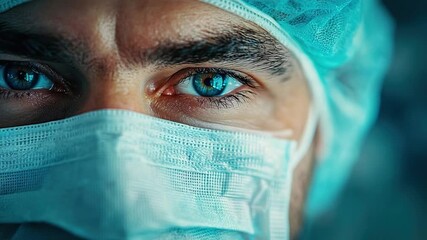 close up eye of a surgeon doctor ready for operation video