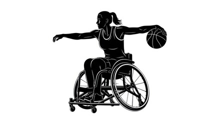 : An Engaging Vector Silhouette of a Female Para-Athlete in Wheelchair Basketball