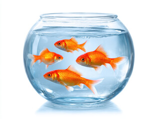 Goldfish swimming in aquarium with clean water isolated on white background, beautiful fish