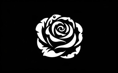 Stylized white rose silhouette against a stark black background