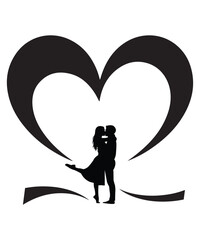 Romantic Couple Heart Silhouette Artwork for Valentine Day Design.