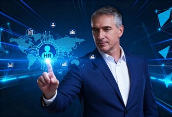 senior hr manager using digital interface for global human resources management