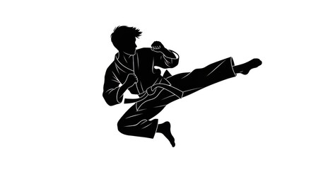  Black Vector Silhouette of a Teenager Practicing Martial Arts Kata
