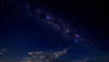 Fototapeta premium Vast Celestial Tapestry The Majestic Milky Way Galaxy Illuminated Against a Deep Night Sky with Scattered Clouds Below
