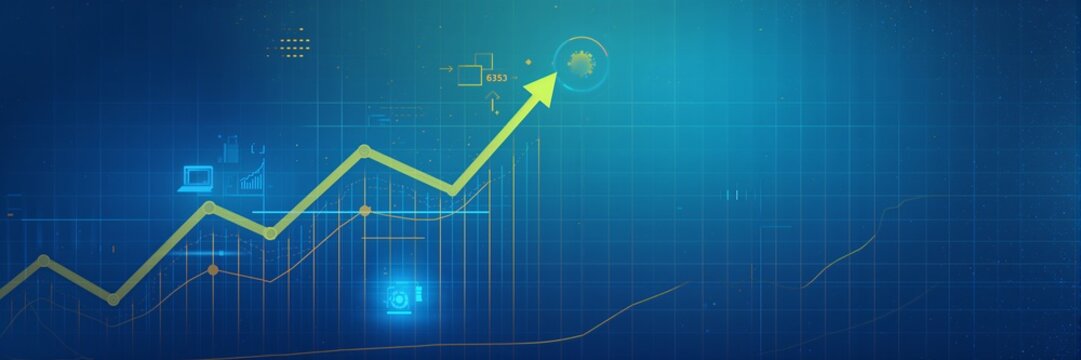 Dynamic financial growth chart showcasing business success and investment opportunities with an upward trending arrow on a modern grid background - Powered by Adobe