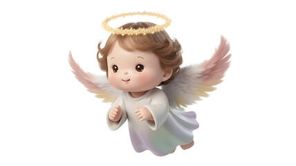 Christmas angel figurine doll with wings dressed in white isolated on a clean background