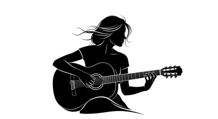  Passionate Vector Silhouette of a Female Musician Playing a Classical Guitar