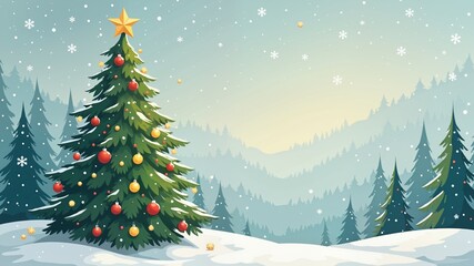 christmas greeting card with decorative fir tree vector illustration