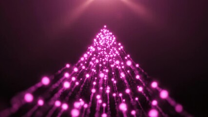 Abstract pink Christmas tree formed by rising glowing particles. Digital motion graphics of magenta lights ascending in a triangular shape. Festive holiday background with copy space - Powered by Adobe