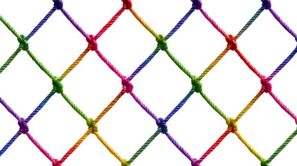 Fototapeta premium Colorful fishing net isolated on white background, close up shot