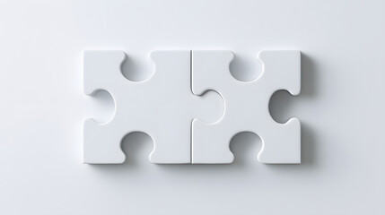 Two white jigsaw puzzle pieces connected isolated on white background