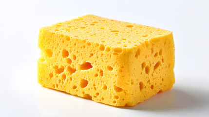 Yellow porous sponge isolated on white background for cleaning and washing