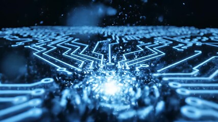 Digital Circuitry Illuminated in Vibrant Blue, Capturing the Pulse of Technology and Innovation, Perfect for Tech Startup Promotions, Innovative Product Launches, or Futuristic Cityscapes.