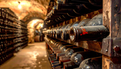 Fototapeta premium Weinkeller mit Weinflaschen