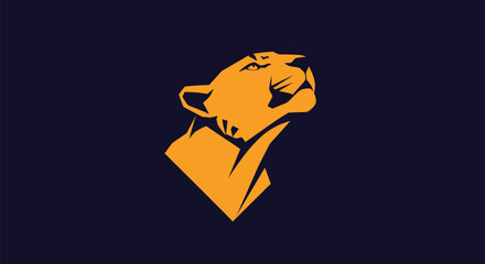 Silhouette of a stylized big cat head in yellow against a dark blue background