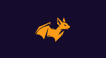 An orange bat logo, stylized and graphic, against a dark blue-purple background