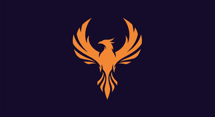 A stylized orange phoenix with outstretched wings centered on a dark blue background