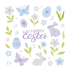 A set of hand-drawn vector illustrations with Easter elements.