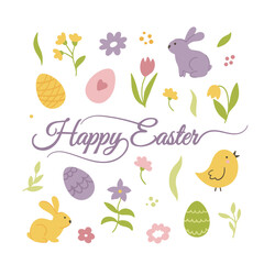 A set of hand-drawn vector illustrations with Easter elements.