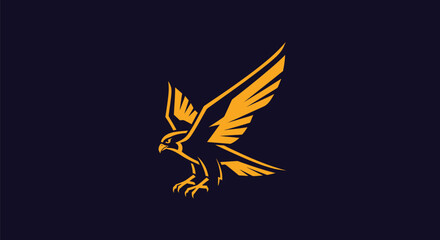 A golden bird of prey design soars, wings spread, on a navy blue background