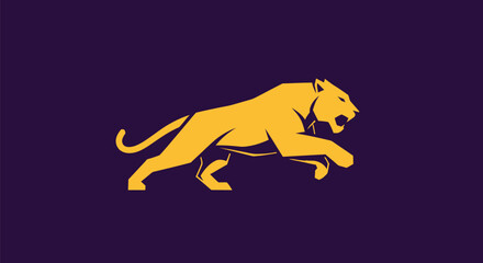 A stylized, golden cougar in mid-leap against a dark purple background
