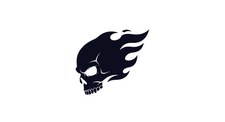 Dark skull enveloped in flames on a white background, suggesting danger or defiance