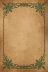 Vintage paper background with a green floral frame, suitable for invitations or announcements.