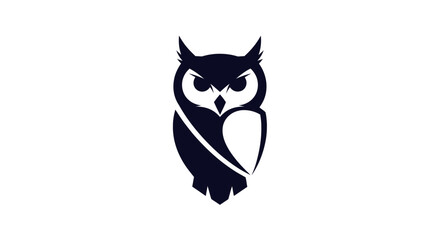 A minimalist illustration of an owl, dark blue on white, with sharp angles and a geometric style