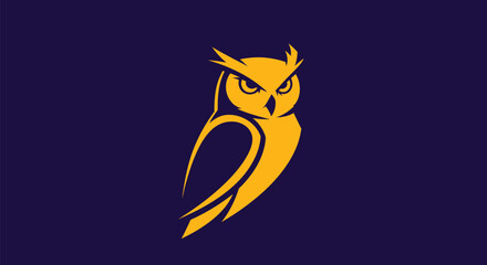 A stylized golden owl illustration on a dark blue background, with sharp details and a focused gaze