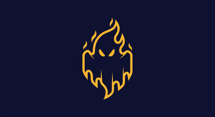 A stylized spirit, flame-like, with menacing eyes, within a dark blue background