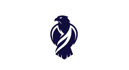 Dark blue stylized eagle silhouette centered on white background, sharp features, aggressive stance