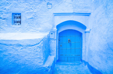 Beautiful street of blue medina in city Chefchaouen,  Morocco, Africa.